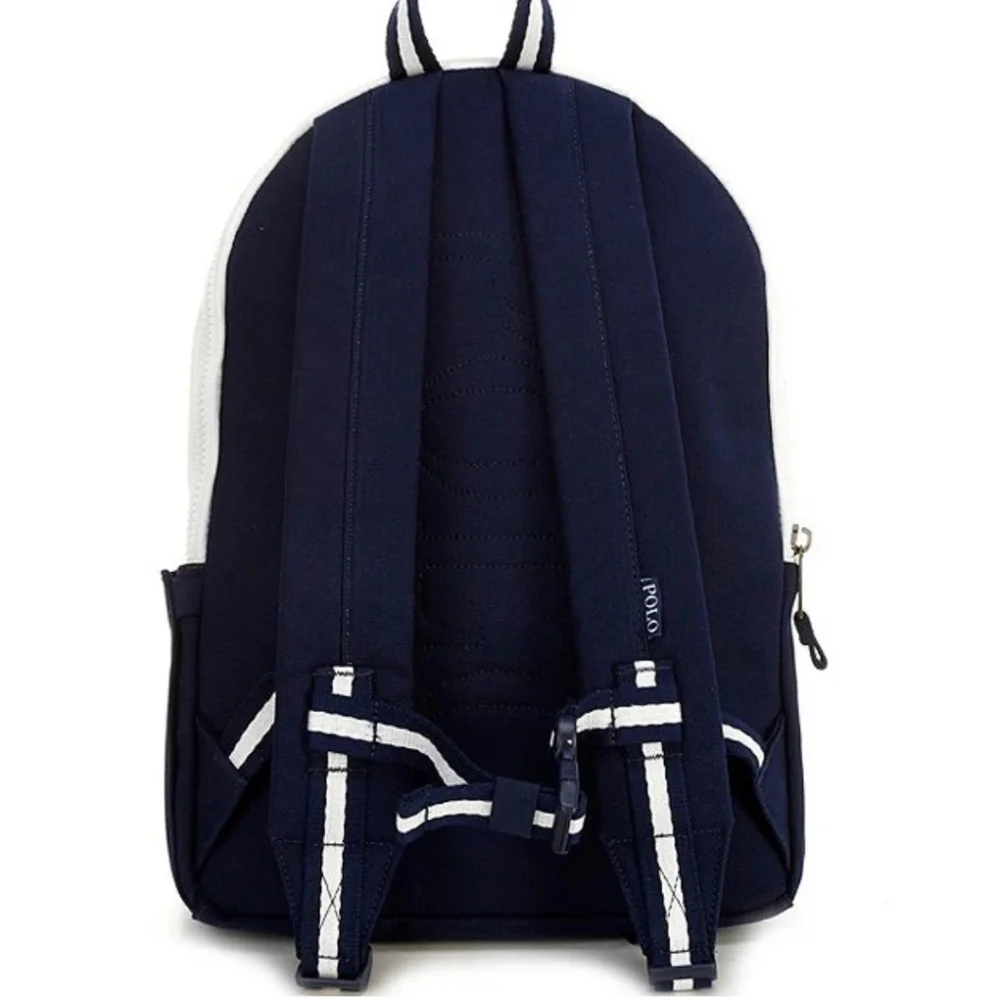 NWT Polo Ralph Lauren White And Blue Backpack With Patches In RL Box